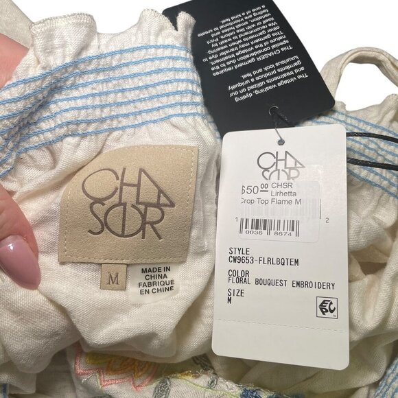 Chaser Lirhetta Floral Embroidered Linen Crop Top M NWT - Picture 6 of 6